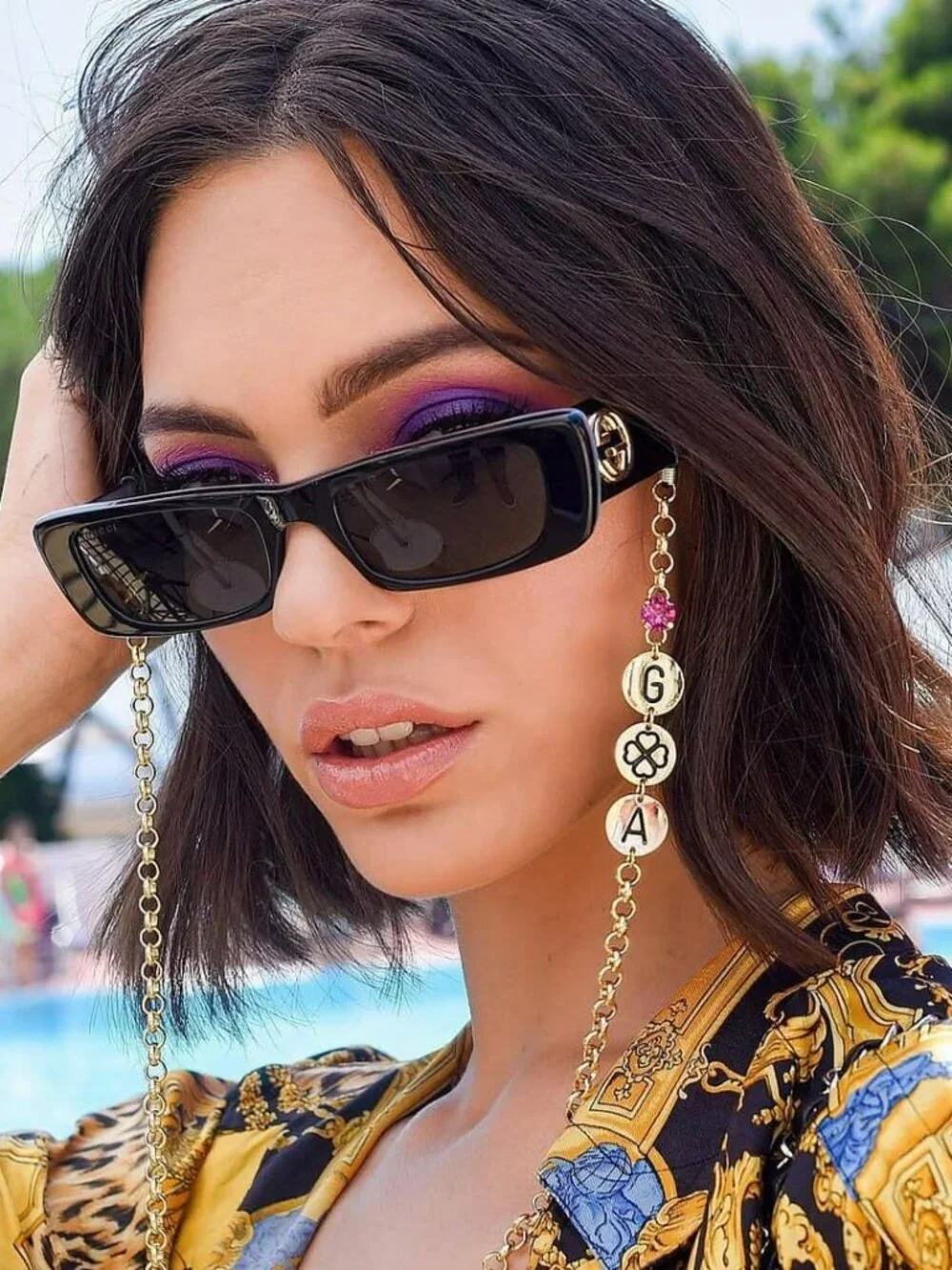 GUCCI GG0516S 001 BLACK/SILVER FLASH TINY RECTANGLE SUNGLASSES